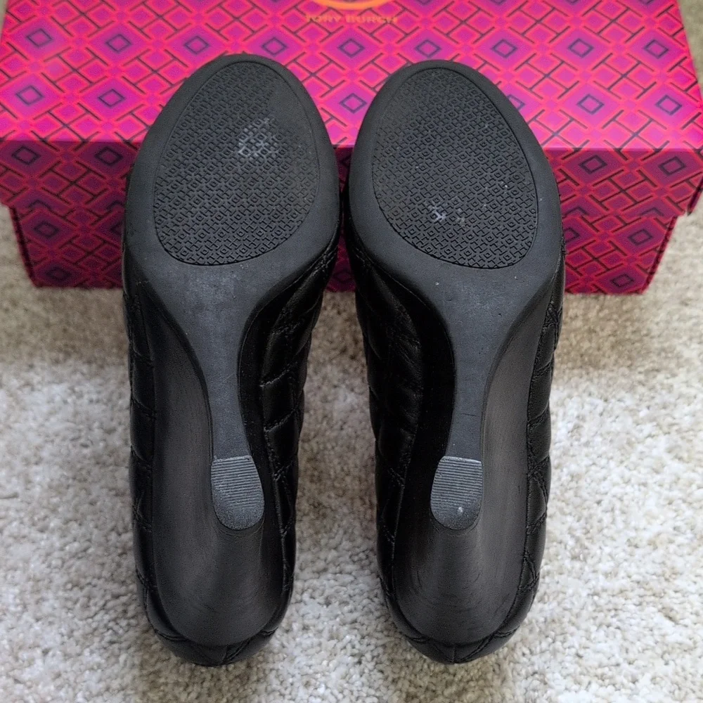 Tory Burch Claremont Black Patent Leather Quilted Wedges - Size 6.5
